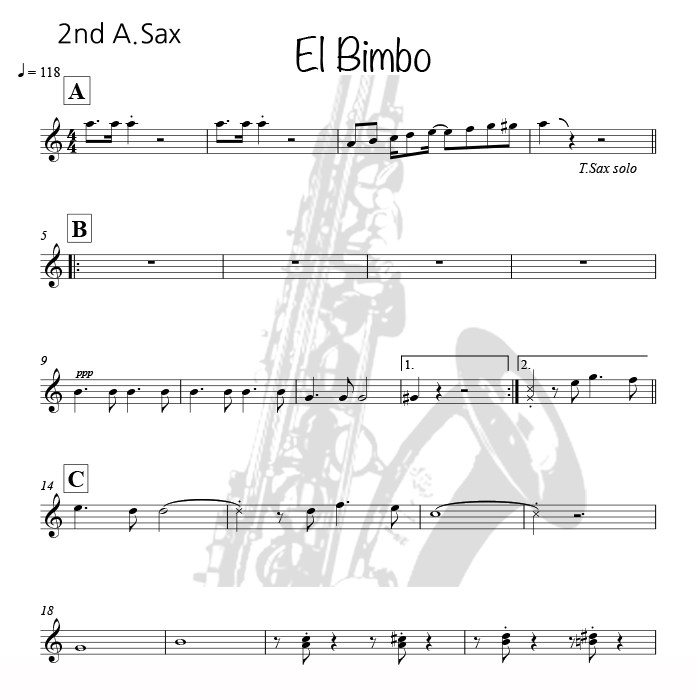 El Bimbo (엘 빔보) - 색소폰 앙상블 악보